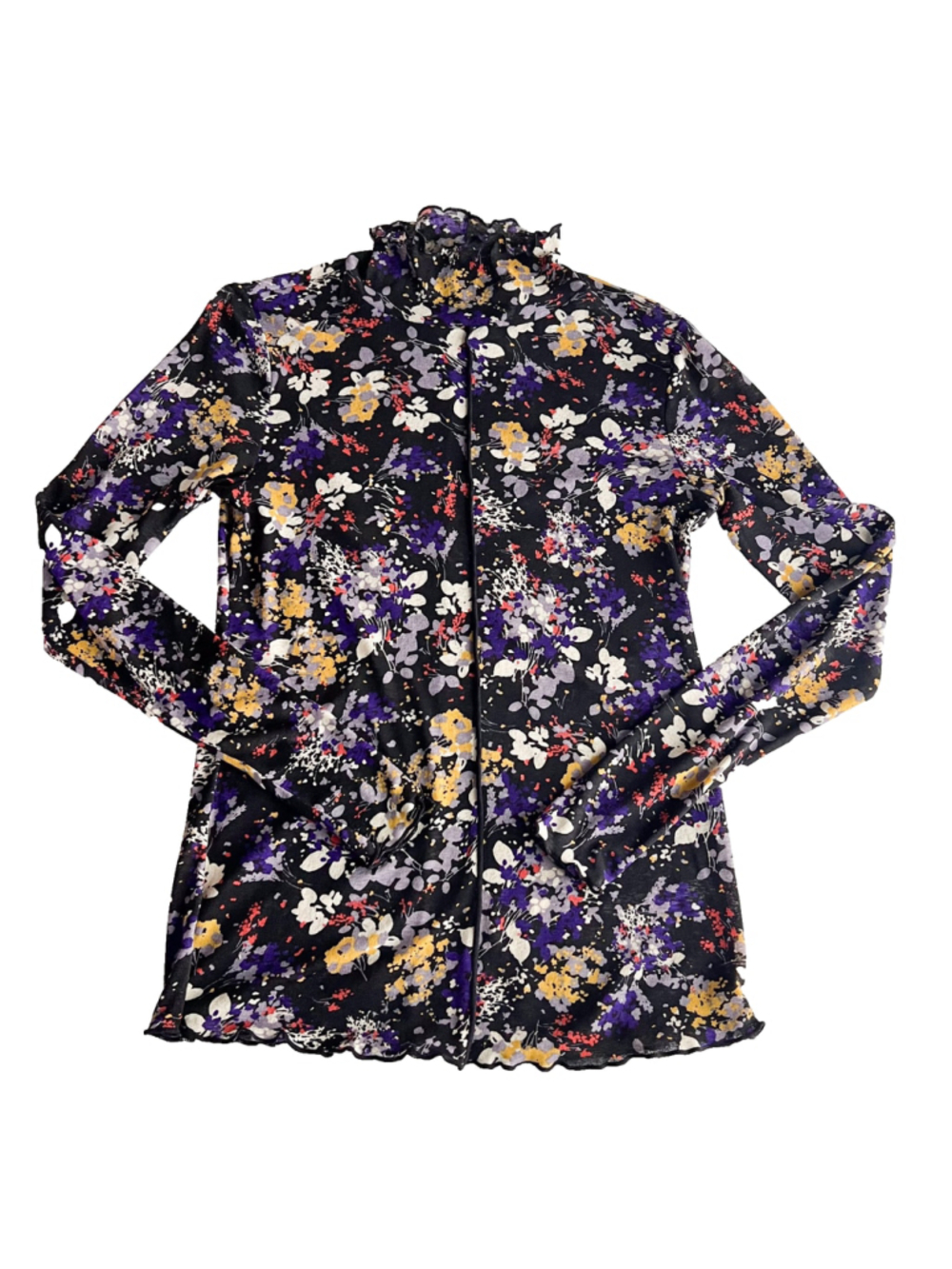Daily Practice Anthropologie Sheer Mesh Floral Mock Neck Long Sleeve Top S Fairy - Picture 3 of 10